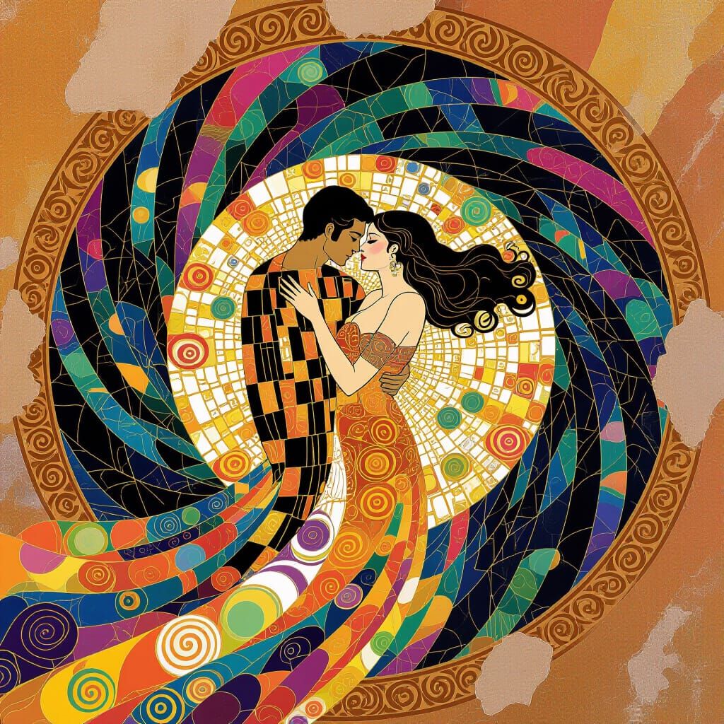 Lovers Speeding Through Light, Klimt-esque Digital Art