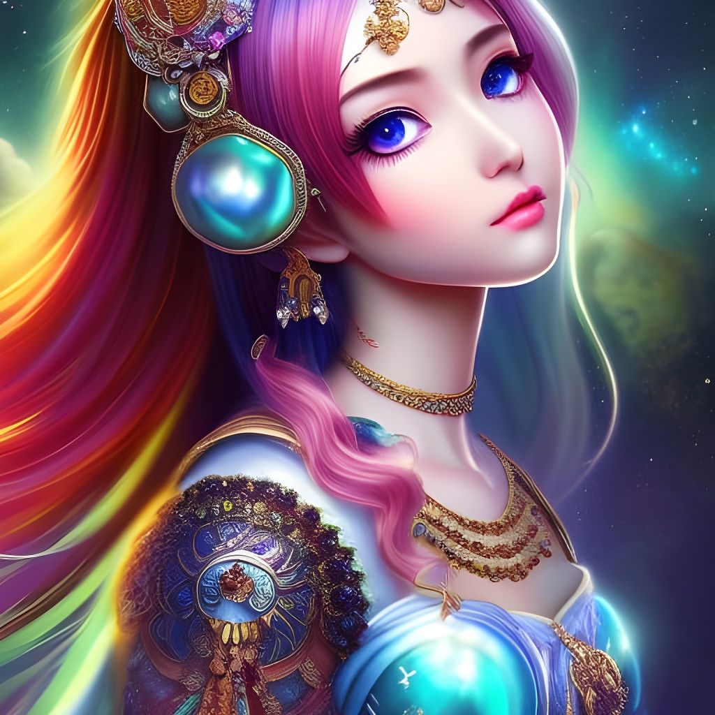 Celestial Anime Girl Portrait in Digital Art Style