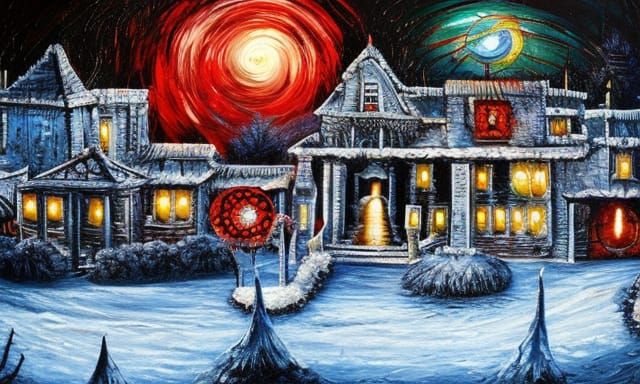 Stygian Christmas Horror: Detailed Oil Painting