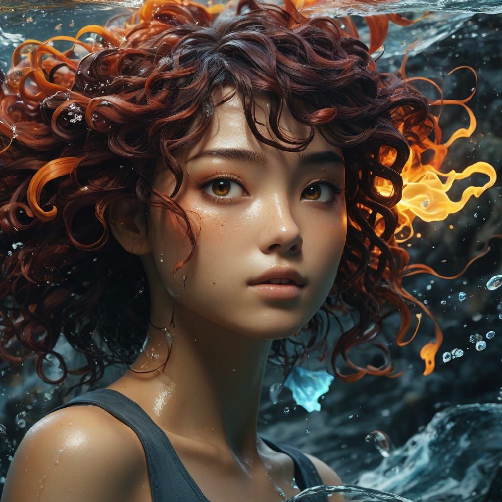 Girl-Elemental in Vibrant Anime Style with Swirling Elementa...