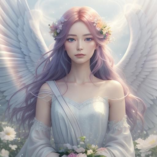 Rainbow Angel Portrait in Soft Ethereal Style