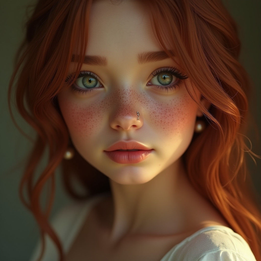 Serene Auburn Haired Woman Portrait, Detailed Matte Painting