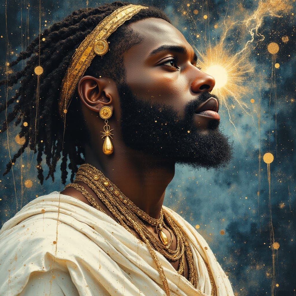 African God King in Cosmic Nebula