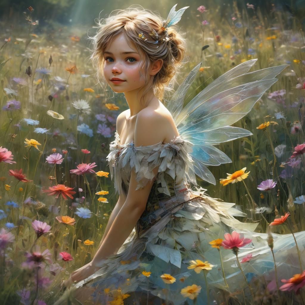 Tinkerbell in Wildflowers: Detailed Fantasy Art