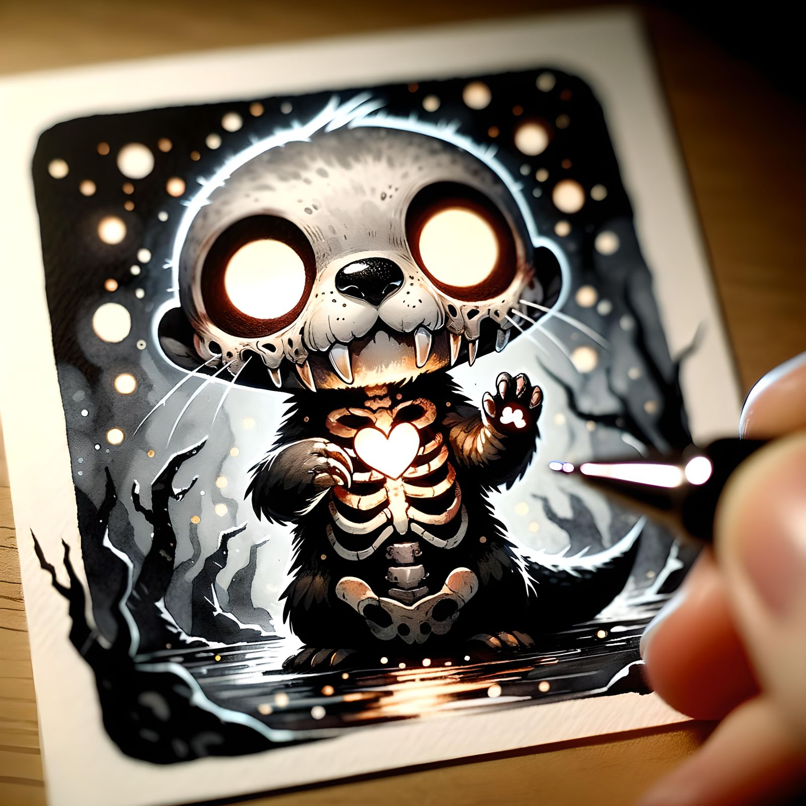 Undead Chibi Otter with Glowing Eyes in Watercolor
