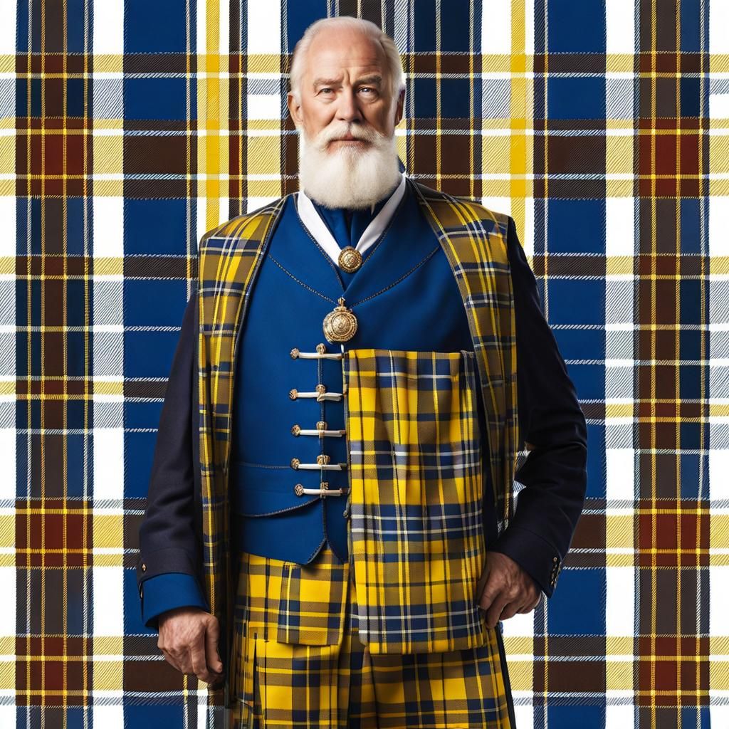 Highland Scotsman in Traditional Blue Tartan Outfit