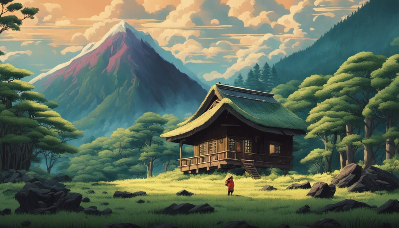 Feudal Japan Scene in Digital Matte Painting Style