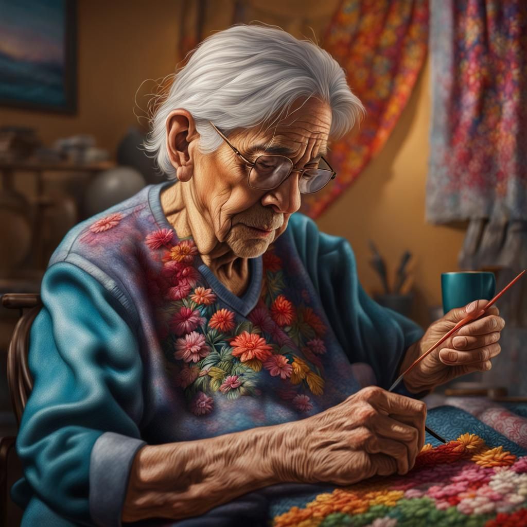 Hyperrealistic Embroidery of an Elderly Person