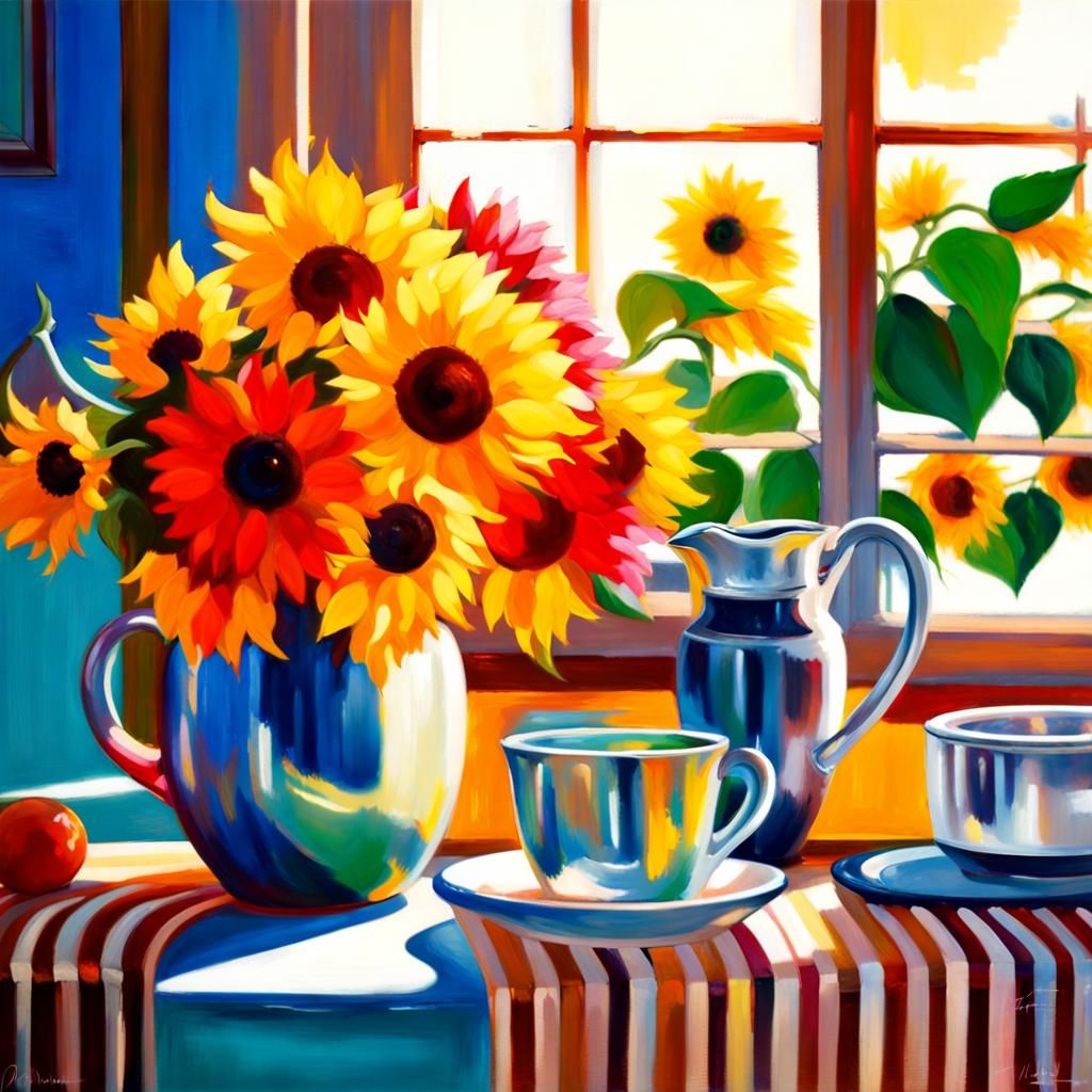 Sunflowers in Vase Impressionistic Splash Art