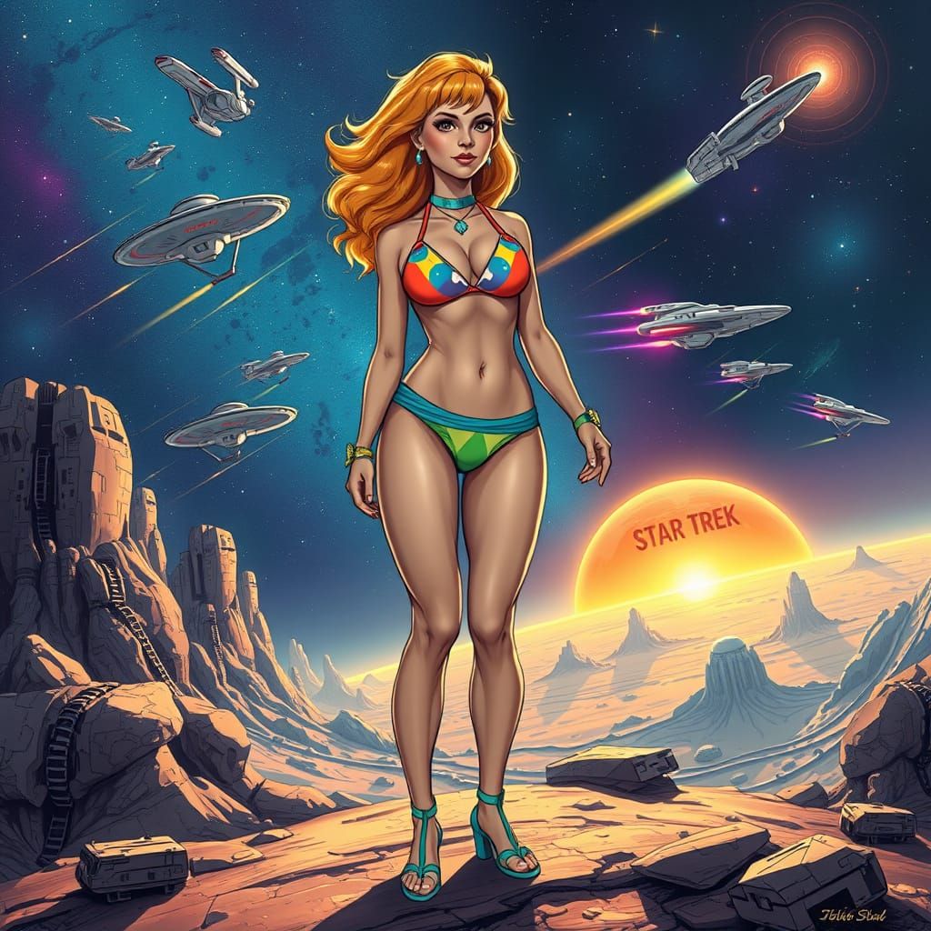 Star Trek Futuristic Bikini Beauty in Cosmic Landscape