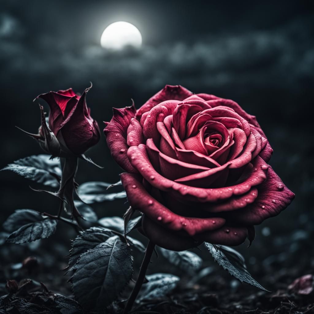 Expressionistic Rose in Dystopian Moonlight