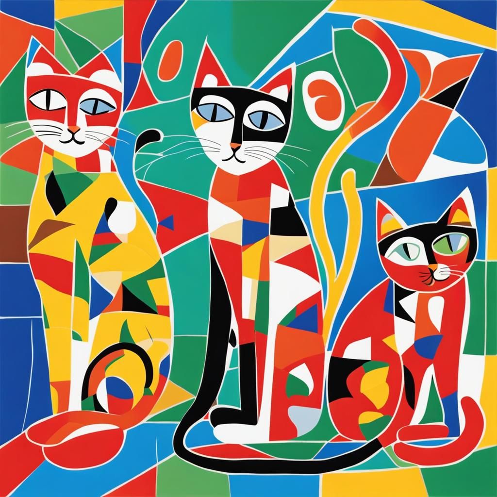 Smiling Cats: Minimalist Cubism in Matisse Colors