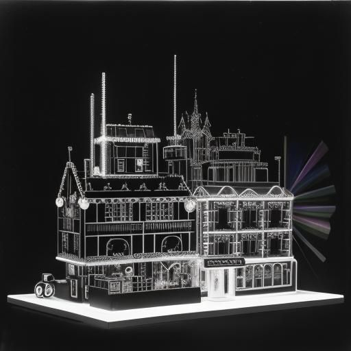 Surreal Rayograph with Rainbow Fairy and Neon Cityscape