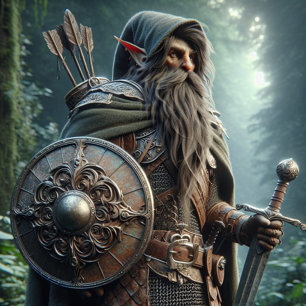 Forest Elf-Gnome Hero in Detailed Matte Painting