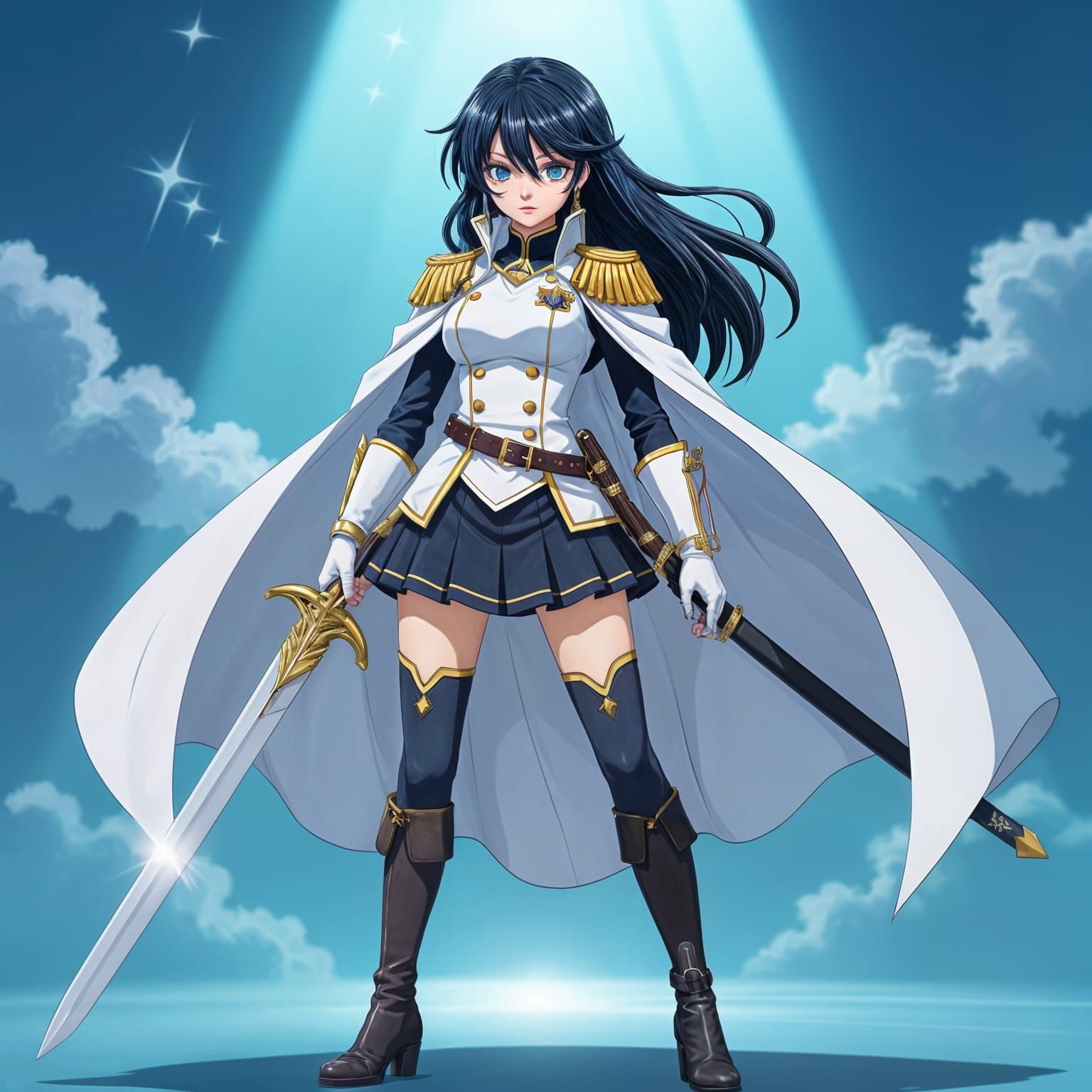 Anime Female Admiral in White Navy Uniform with Sword