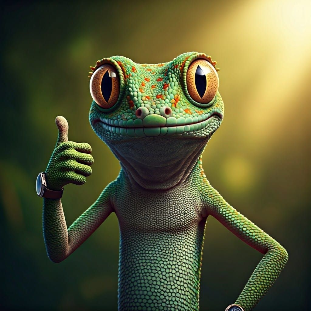 Anthropomorphic Gecko Gives Thumbs Up in Enthusiastic Wildli...