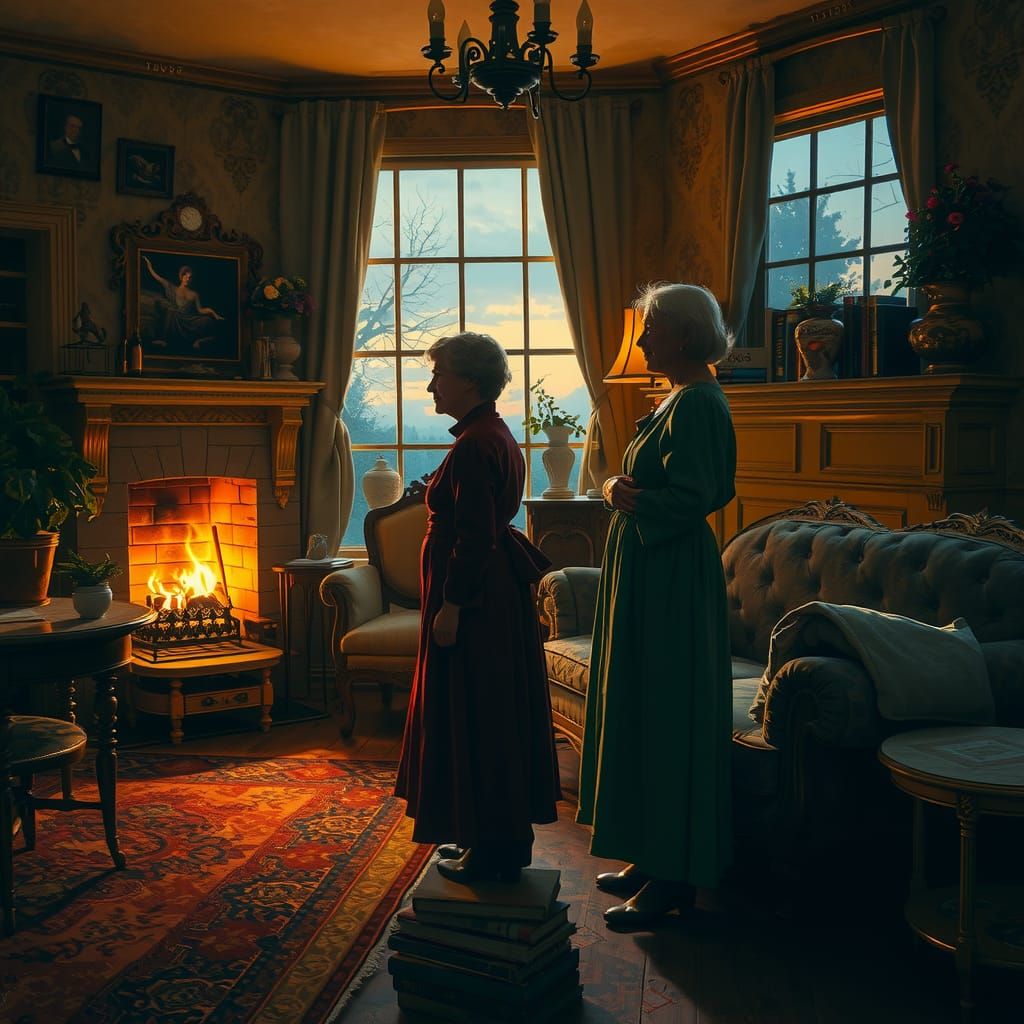 Victorian Parlor Scene in Impressionistic Style