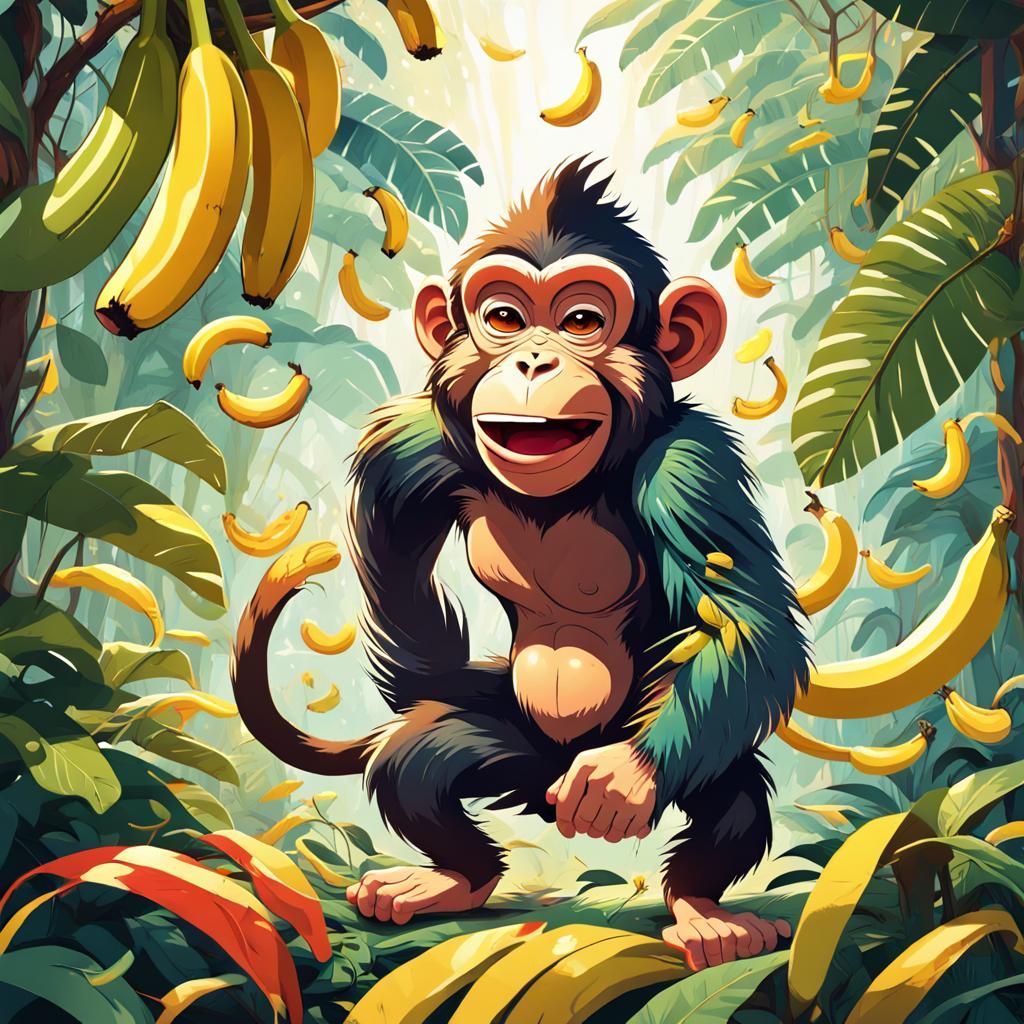 Monkey Business: A Vibrant Cartoon Jungle Scene