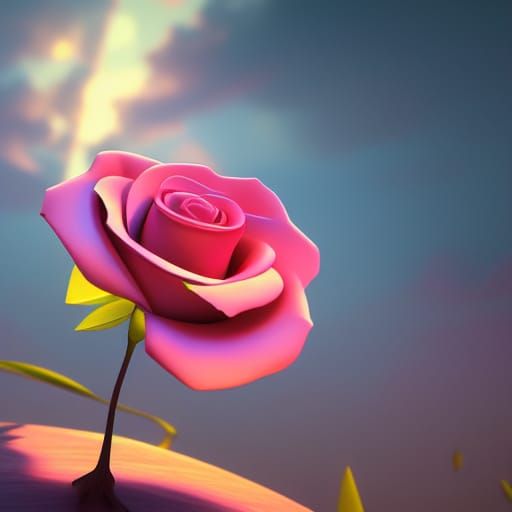 Twilight Rose: 3D Digital Art in Pixar Style