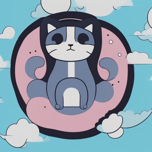 Cosmic Cat with Crescent Moon in Anime Style