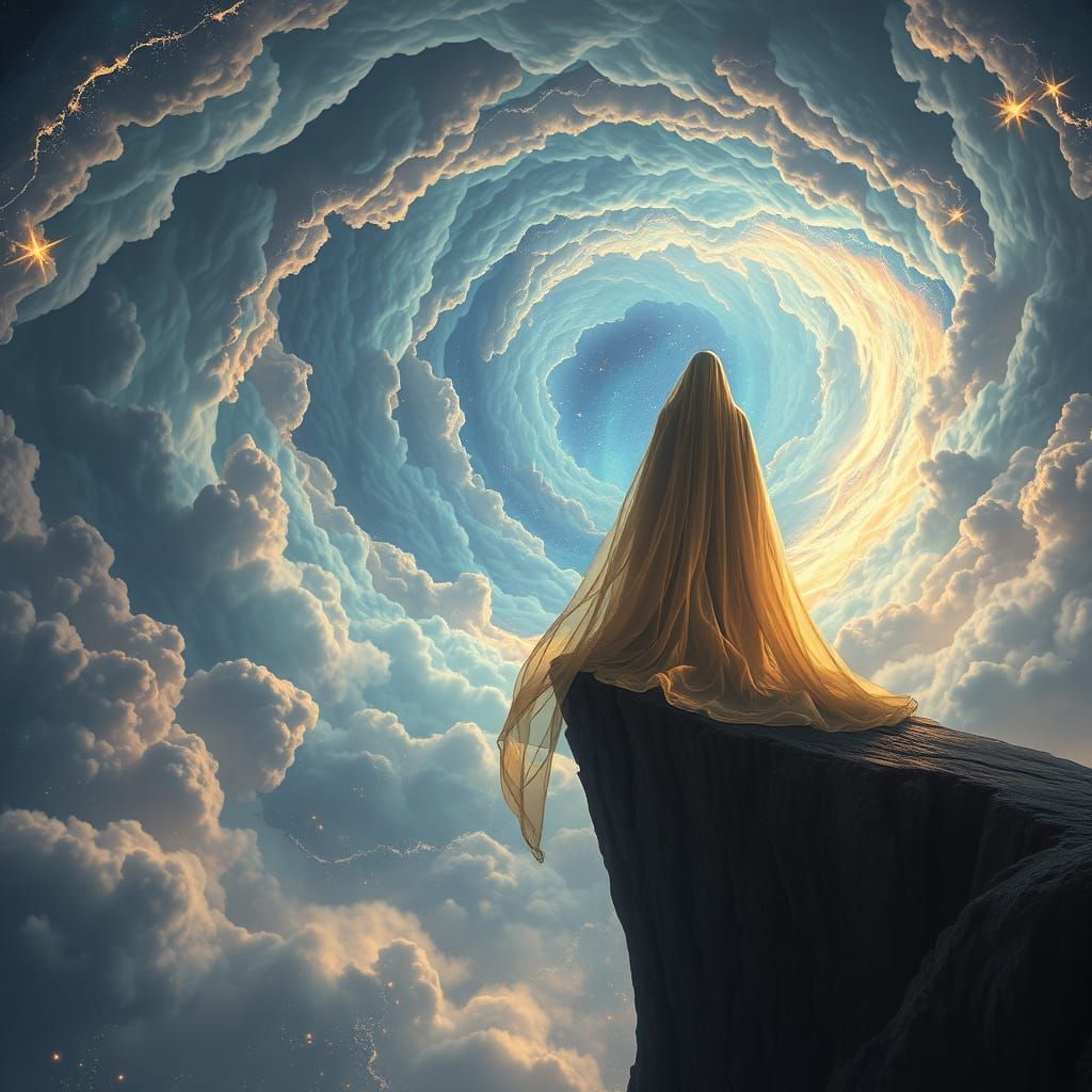 Ethereal Guardian of Destiny Gazing into Cosmic Vortex