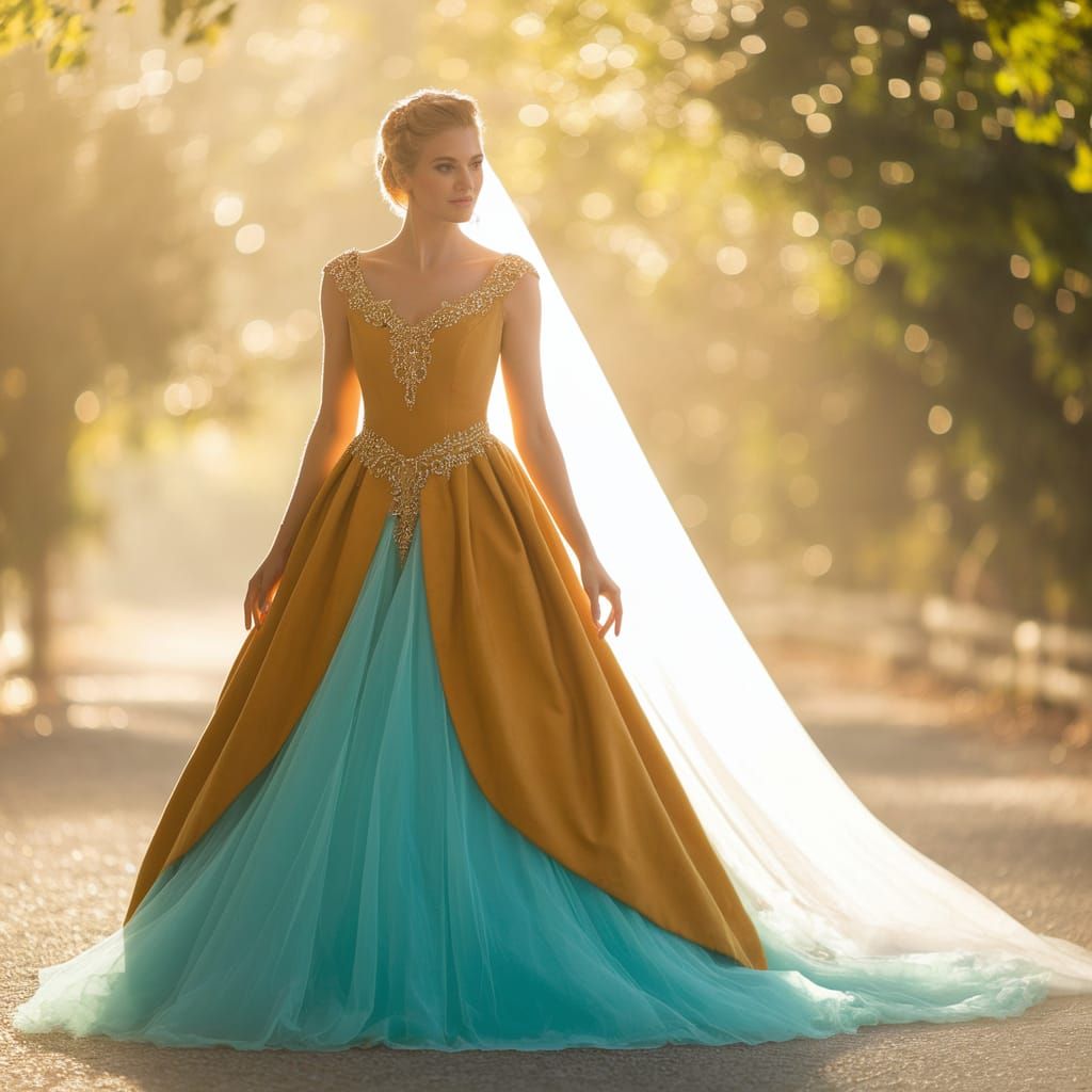 Ethereal Bride in Radiant Mustard and Turquoise Wedding Gown