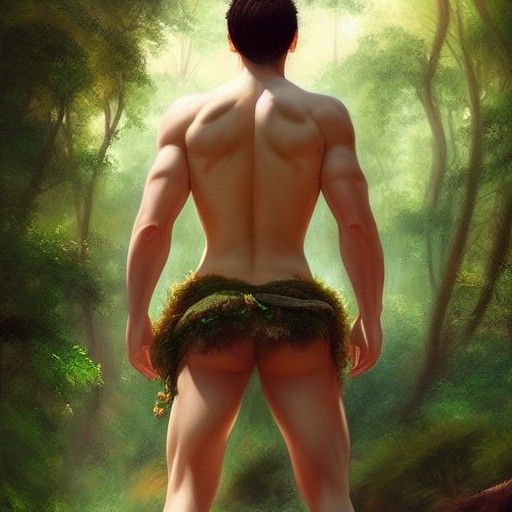 Seductive Druid Bending Over in Summer Forest