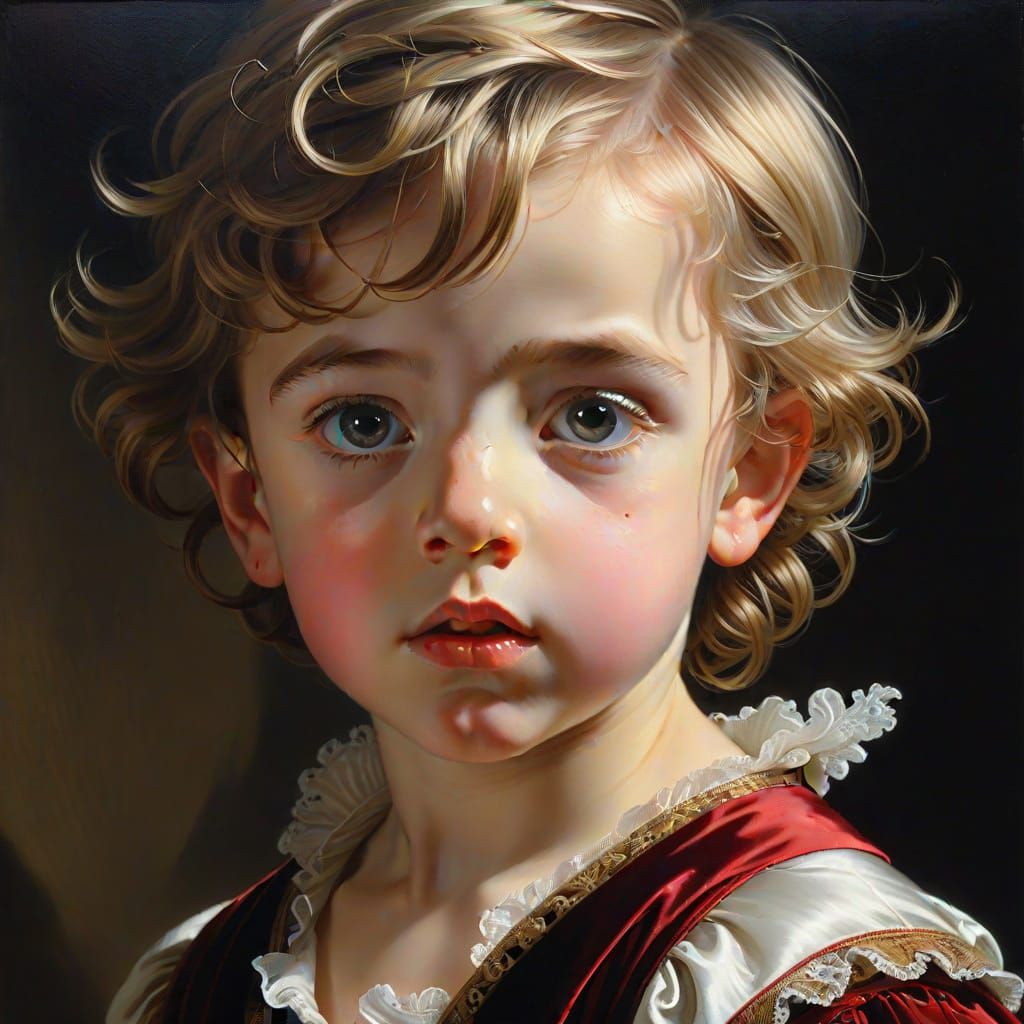 Elegant Child Portrait in Hyperrealistic Oil Painting Style