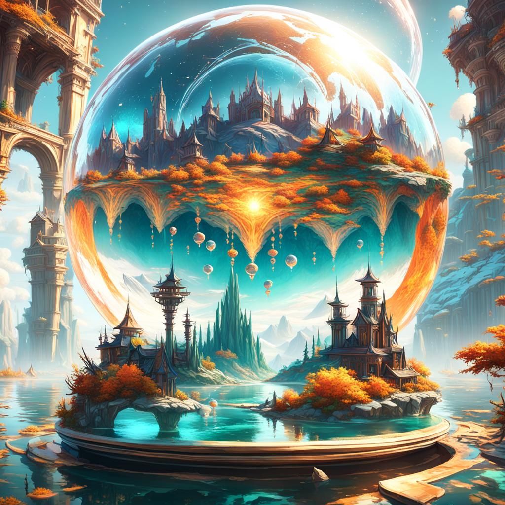 Floating Island in Bubble Orb: Fantasy Landscape