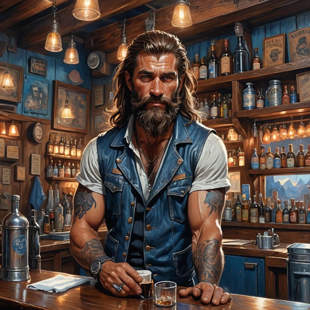 Roadhouse Bartender: Fantasy Oil Painting in Unreal Engine
