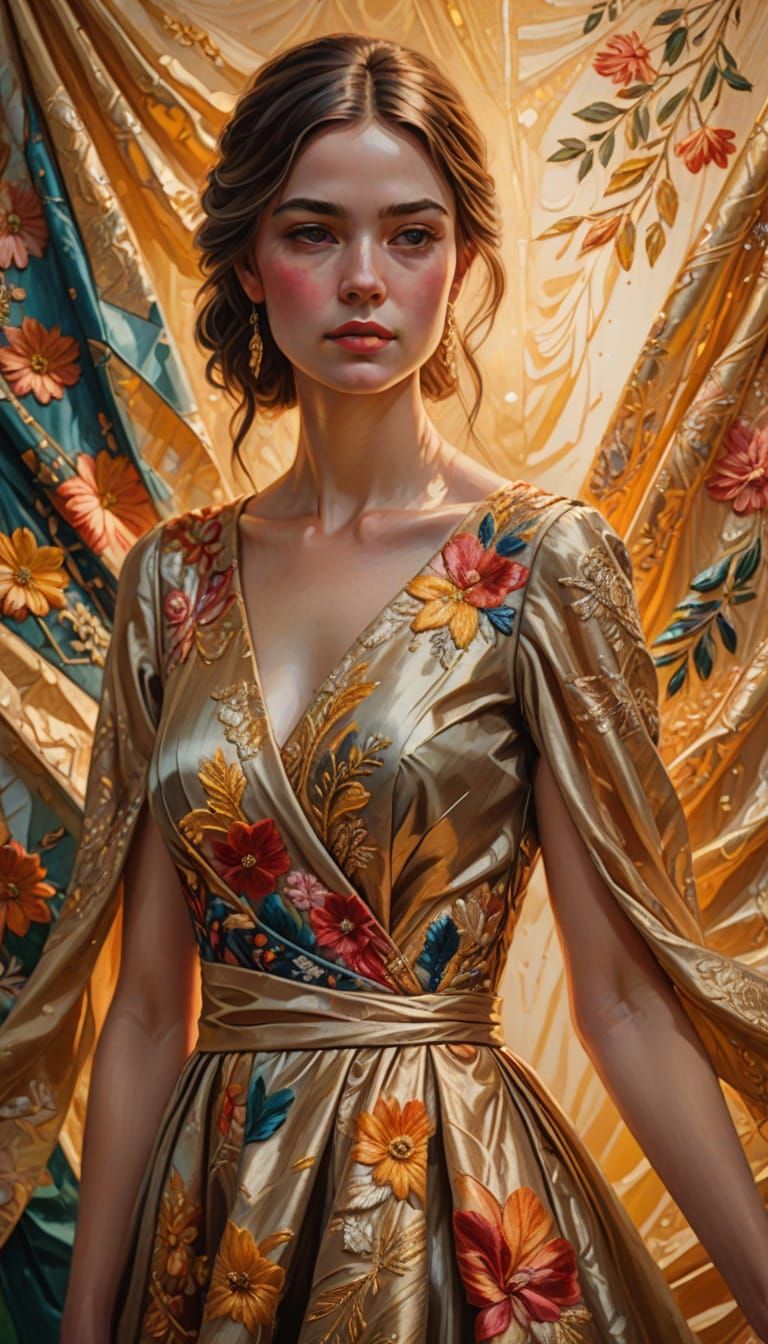 Girl in Dress as Vibrant Oil Painting