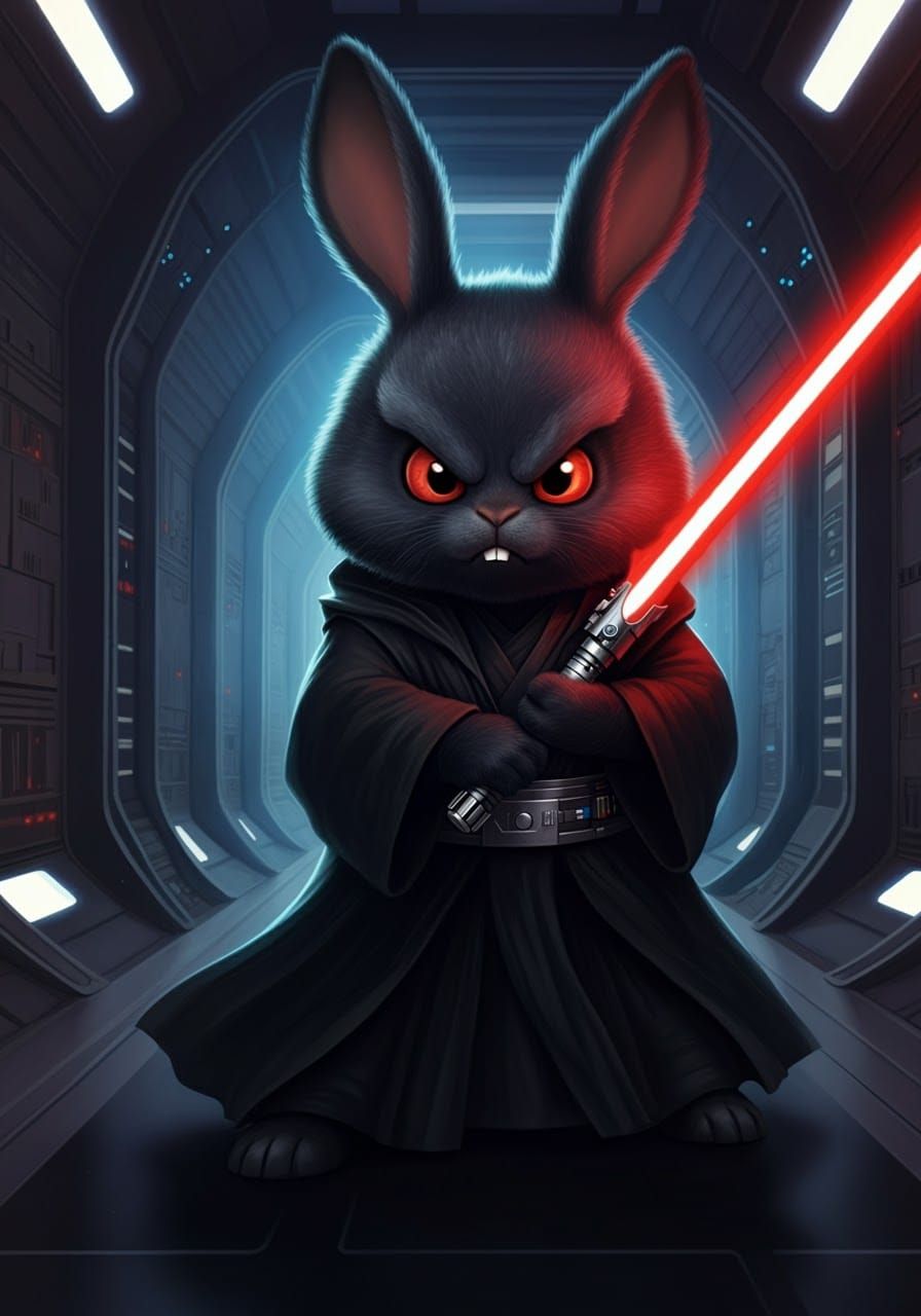 Fierce Bunny Sith Lord in Comic Book Style