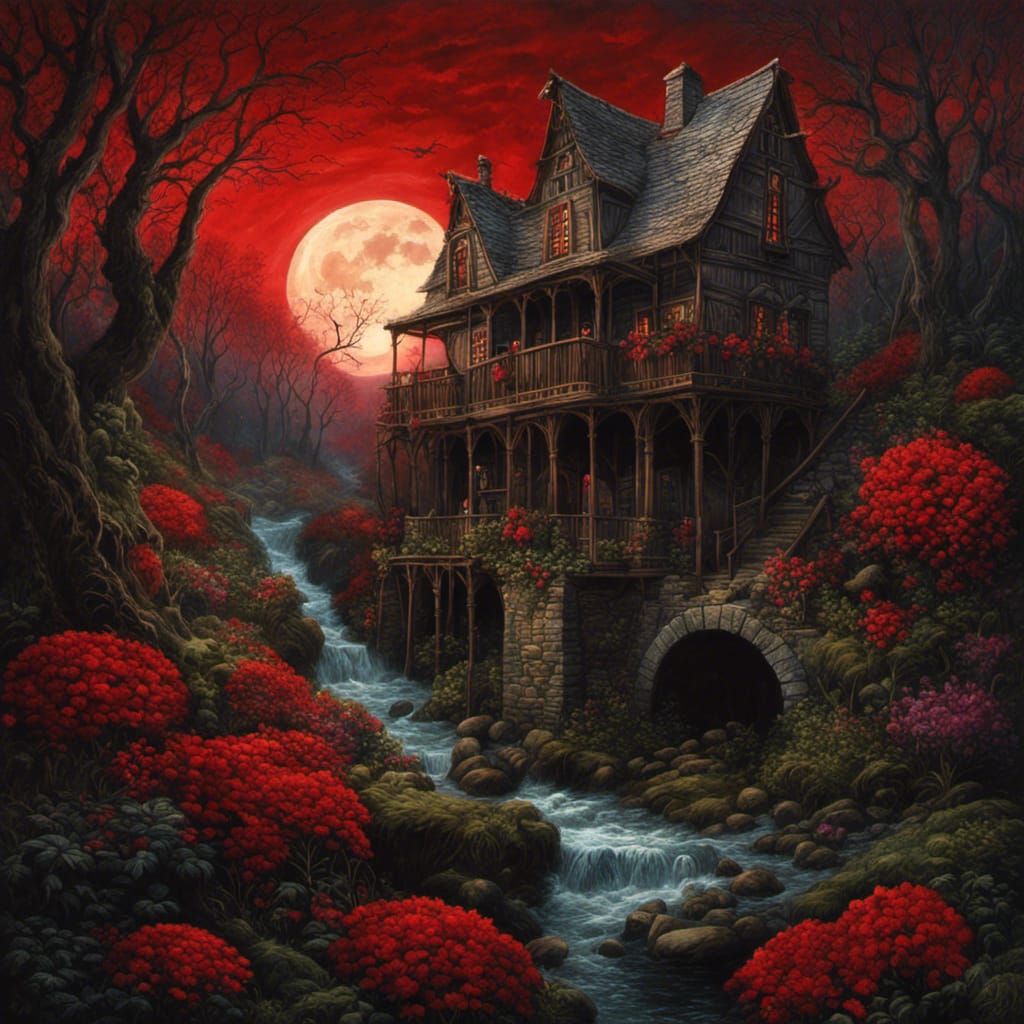 Gothic Watermill in Tim Burton Style