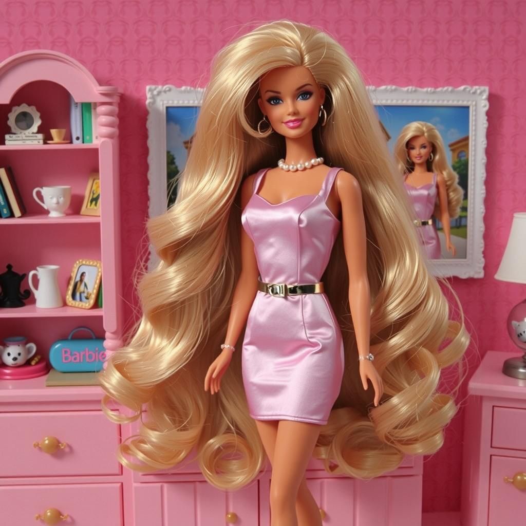 Glamorous 90s Barbie Doll in Pink House