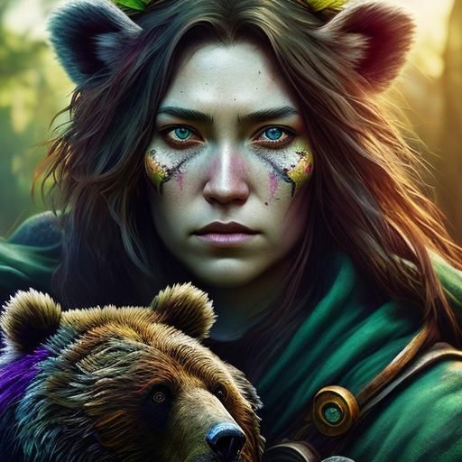 Female Druid with Dire Bear Companion