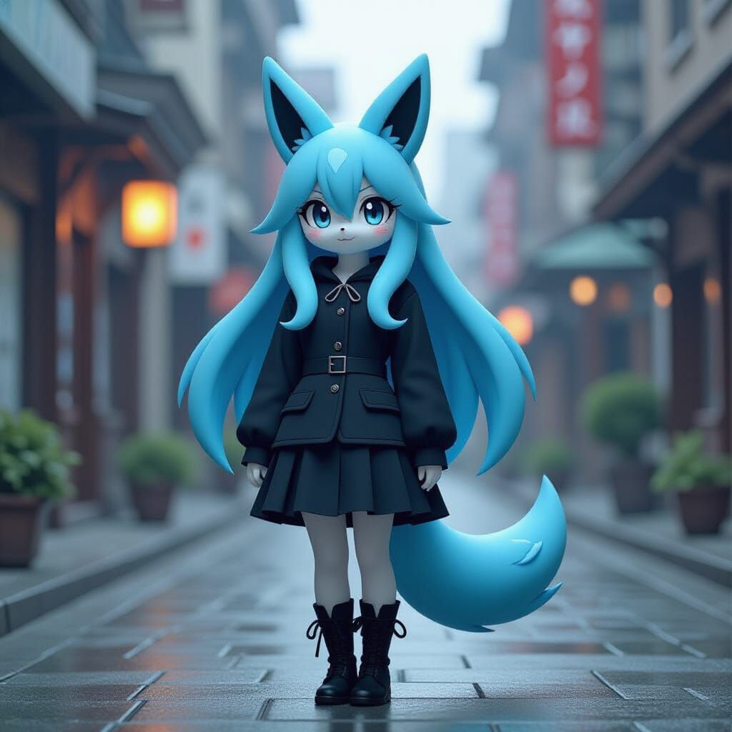 Glaceon Pokemon as Goth Girl in Hyperrealistic Style