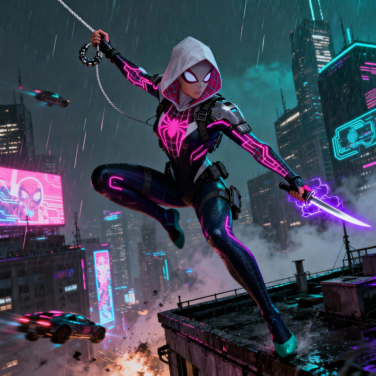 Cyberpunk Assassin Gwen in Neon City