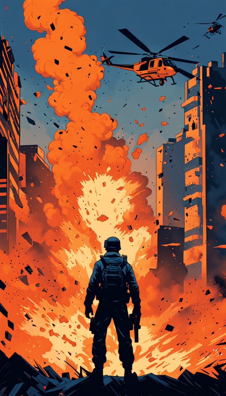 Fearless Protagonist Dominates the Cityscape in a Flickering...