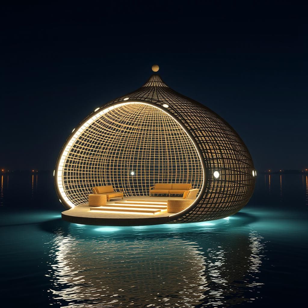 Surreal Bamboo Pavilion Reflects Celestial Glow