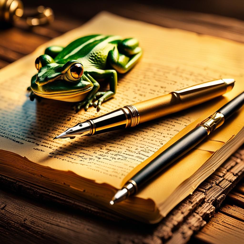 Fountain Pen and Frog in Golden Hour Light