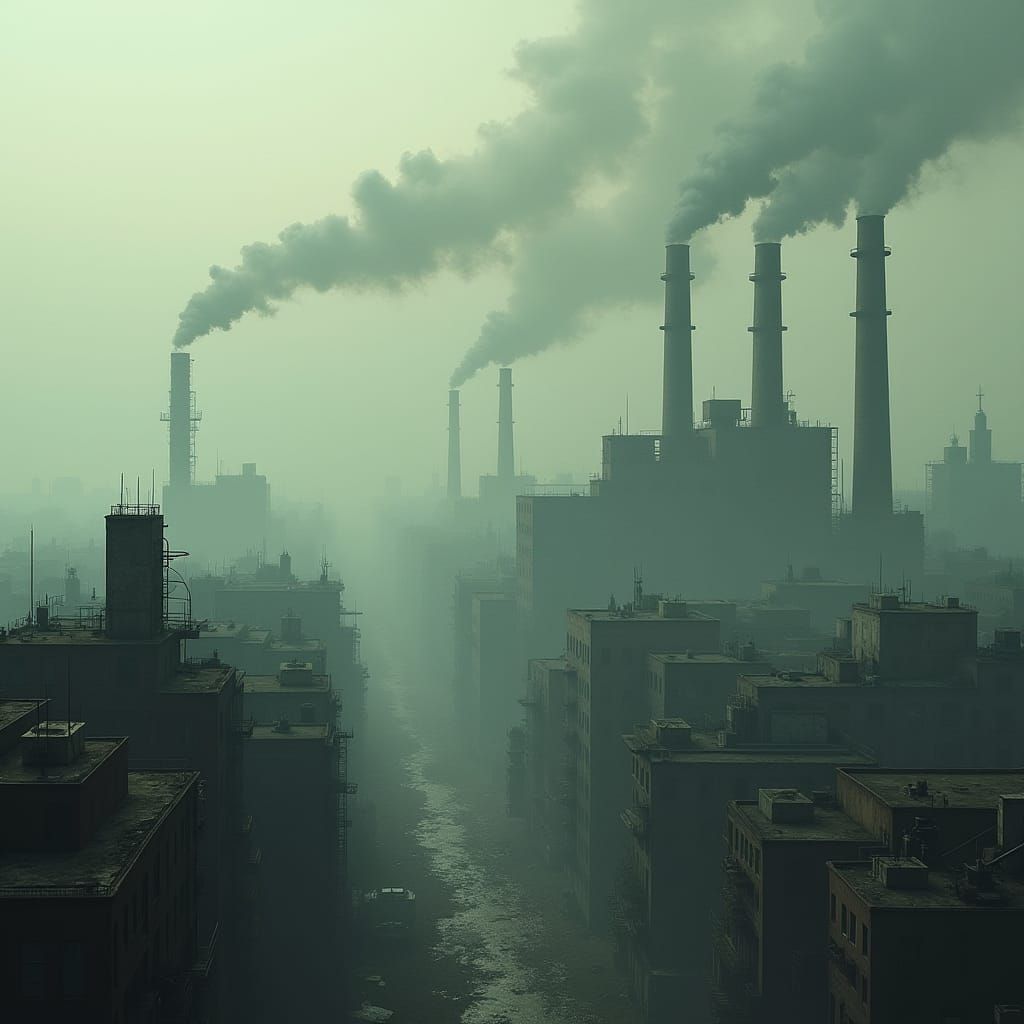 Dystopian Metropolis Overwhelmed: Industrial Landscape Art