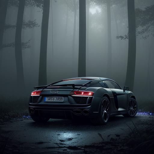 Black Audi R8 in Mystical Forest: Matte Painting