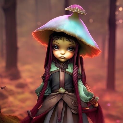 Chibi Girl in Fantasy Mushroom Forest: Fantasycore Art