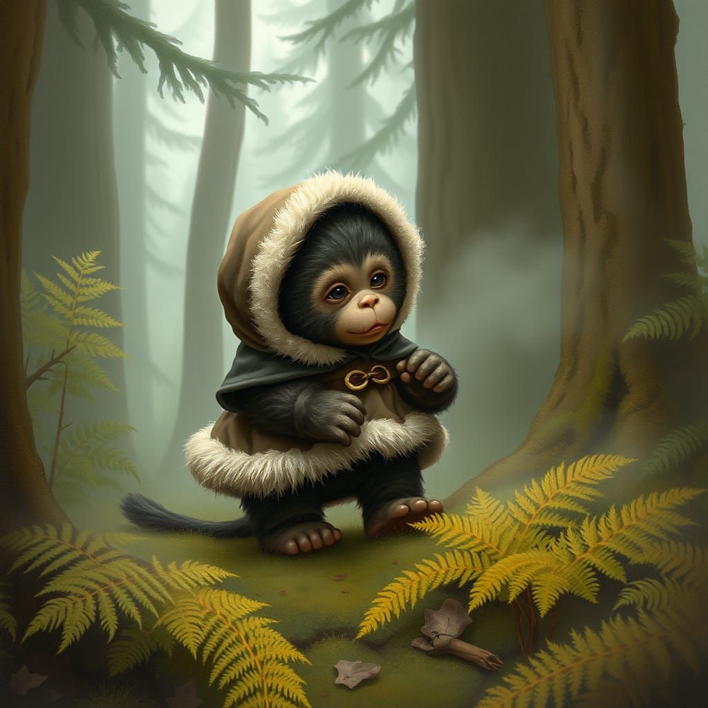 Baby Sasquatch in Misty Forest, Kley Style
