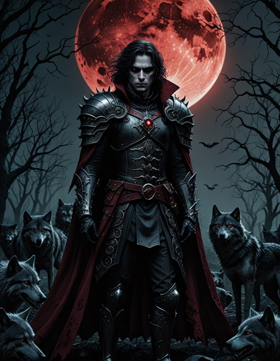 Dark Fantasy Vampire Knight Under a Blood Moon