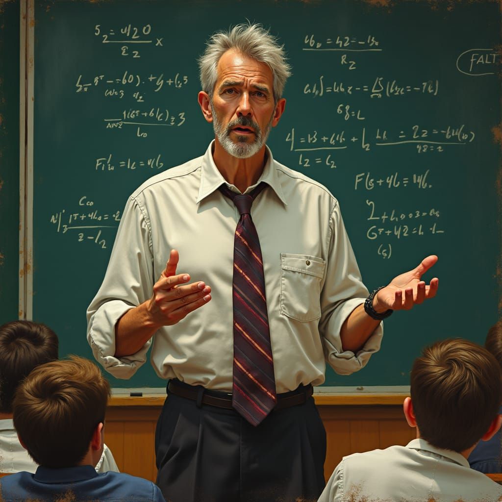 Stern Teacher Lecturing Students in Realistic Americana Styl...