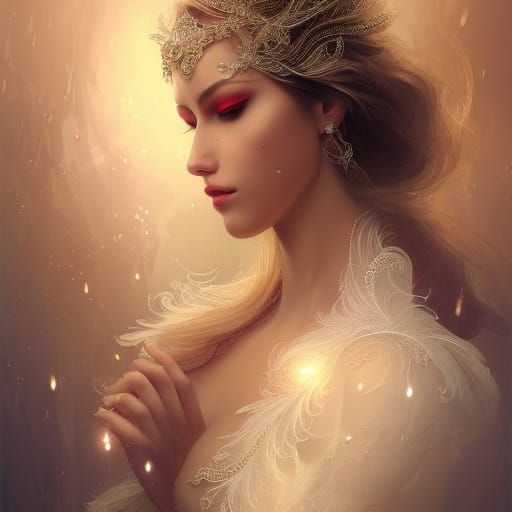 Elegant Swan Princess Portrait in Art Nouveau Style
