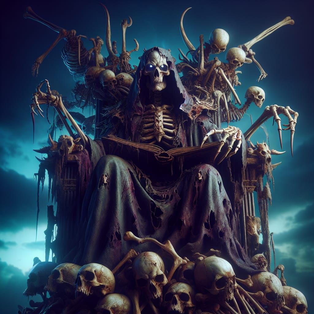 Lich King on Bone Throne Casting Dark Magic