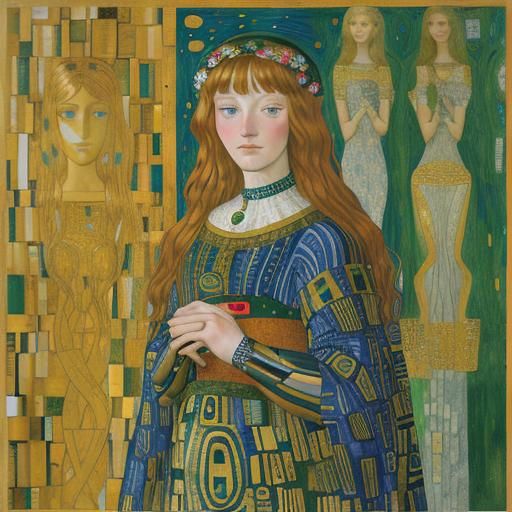 Woman in Botticelli Raphael Klimt Keane Style