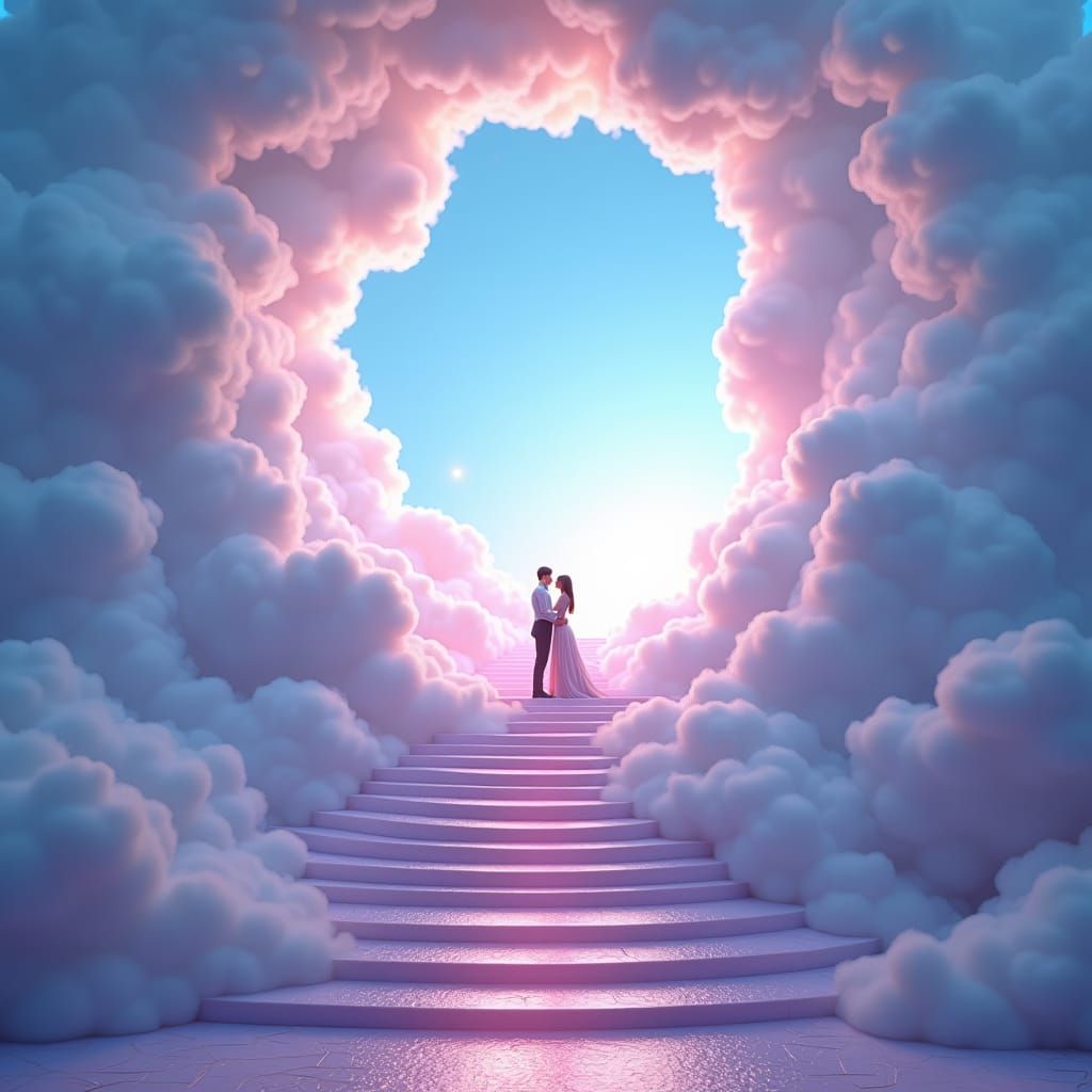 Infinite Staircase: Ethereal Couple in Animated 3D